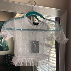 Cropped White Polkadot See-through Shirt